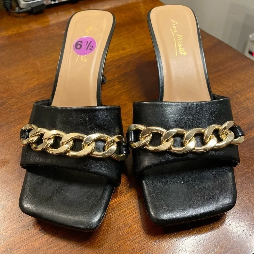 Anne Michelle black square toe kitten heels size 6.5 - Picture 5 of 8